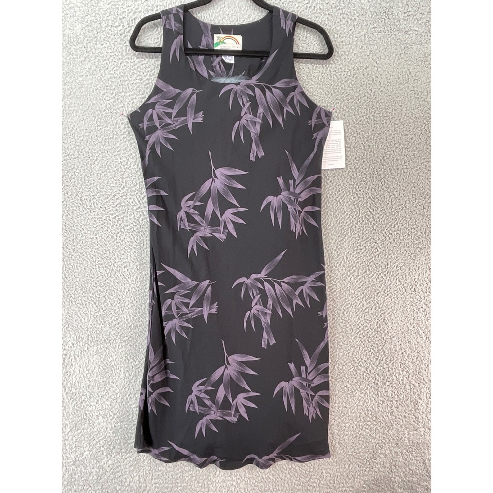 Paradise Found Dress Womens M Black Purple NWT Hawaii Bamboo Rayon Midi Tank